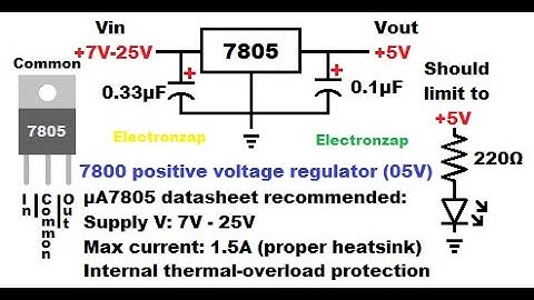 How to use 7800 series 7805 positive voltage regulator integrated circuit IC demonstration