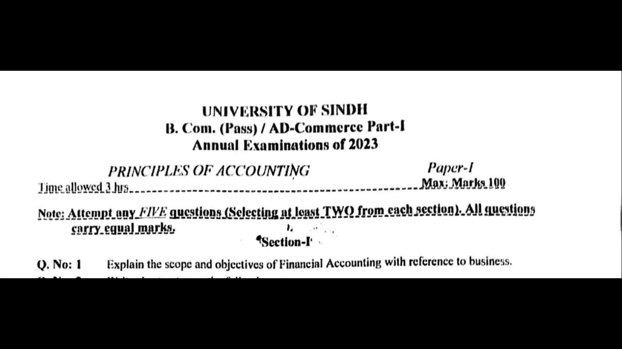 Principle of Accounting past paper 2023 || AD Commerce & B.com part 1 || Sindh university