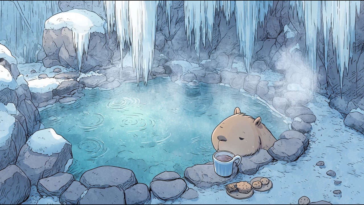 温泉ジャズBGM♨️ 氷柱の洞窟露天風呂 | 作業用・睡眠用・癒し