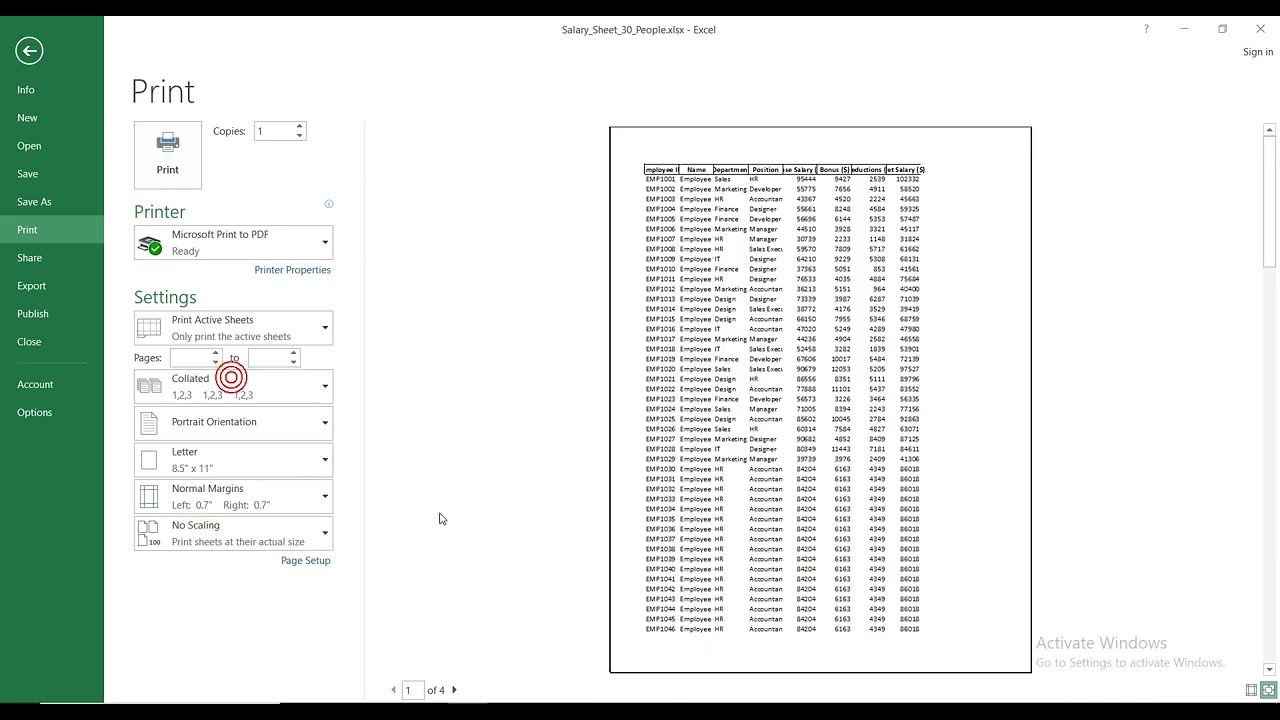 How to print excel sheet in a4 size full page portrait