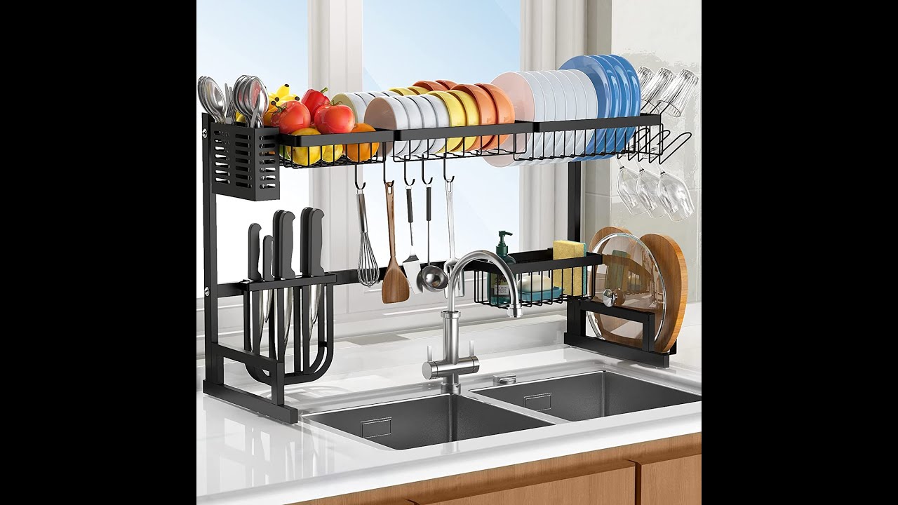 Koh Rack Kaome Stainless Steel 2 Tier Over The Sink Dish Drying Rack - YouTube