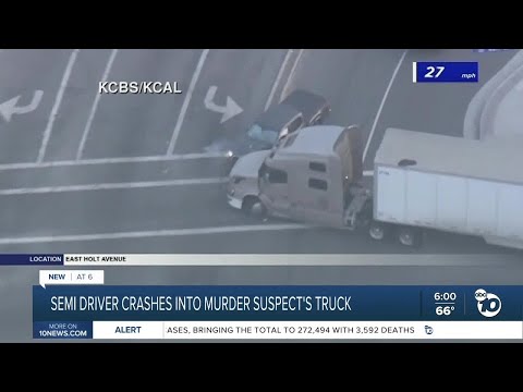 Escondido semi driver crashes into murder suspect's truck