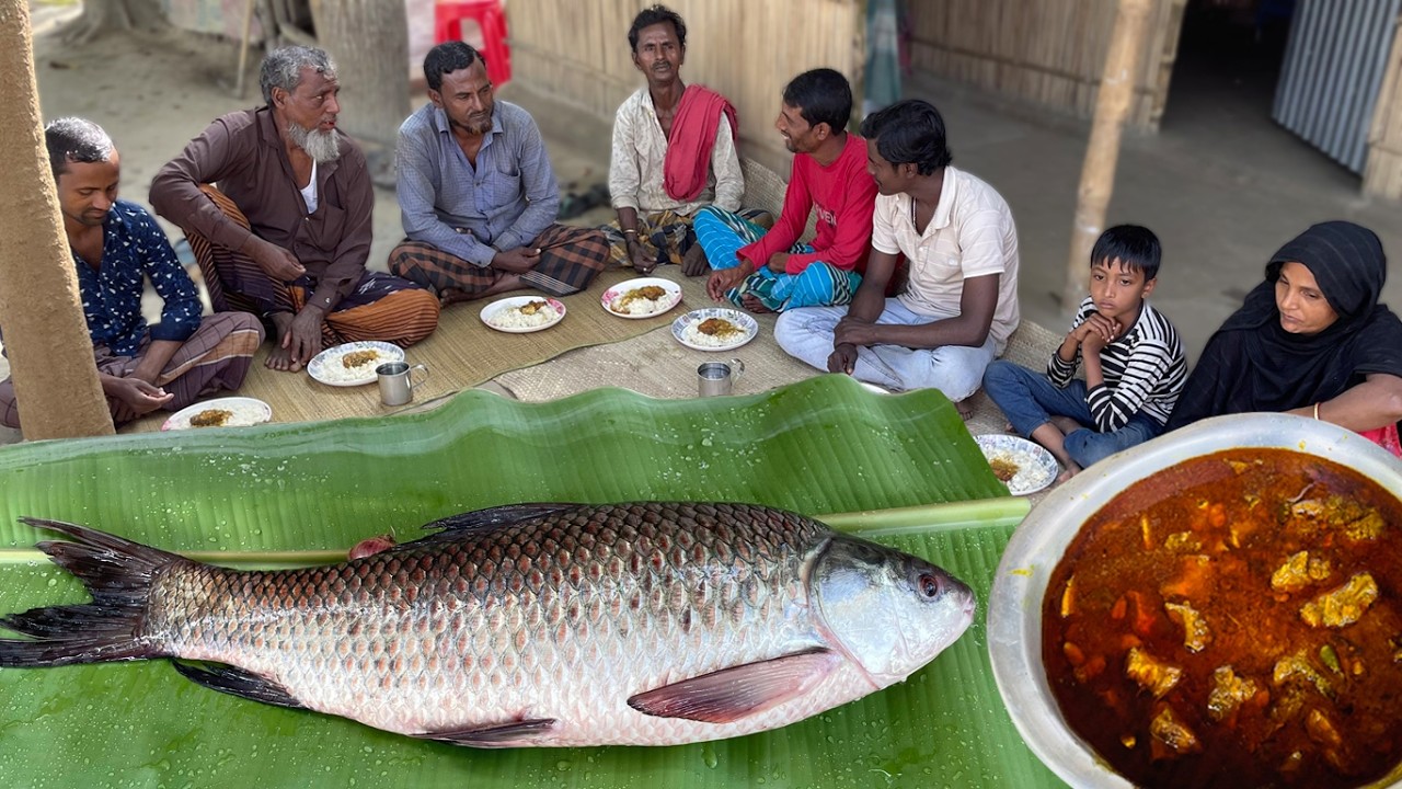 অসহায় বোনের ঘরে ৫ কেজির রুই ও বড় মুরগি রান্না | Big Rohu Fish & Chicken Curry Cooking at Village