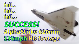 fail, fail, SUCCESS!! ZOHD AlphaStrike 620mm 136mph HD footage