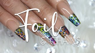 ACRYLIC NAILS Coffin with EASY Rainbow Leopard Print Nail Foil design