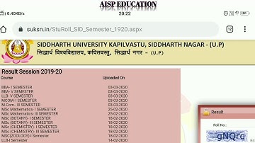 Siddharth University Kapilvastu Siddharth Nagar,Result 2019 - 20 BBA - I SEMESTER ,BBA - V SEMESTER