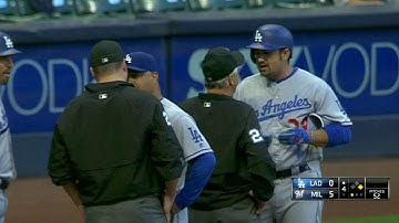LAD@MIL: Gonzalez tossed after strikeout in the 4th