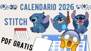 🗓️2026 CALENDAR [STITCH] PDF Free 😱😱🐱🍀☘️