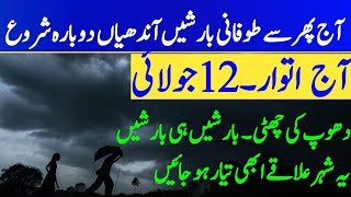 Weather Update Today, July 12 | Heavy Monsoon Rains to Continue Today | All City Names | Pak Weather