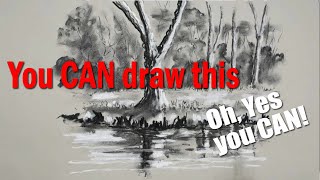 You can Draw this! Easily Sketch this Landscape in Charcoal and Chalk - Oh, Yes you can!