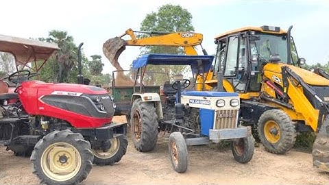 JCB 3DX Backhoe Loader Loading Red Mud In Mahindra Tractor And Swaraj Tractor Trolley | Jcb Tractor