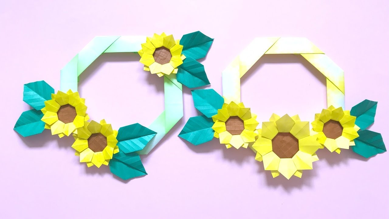 折り紙 ひまわり リース 折り方 Origami Sunflower Wreath tutorial（NiceNo1）