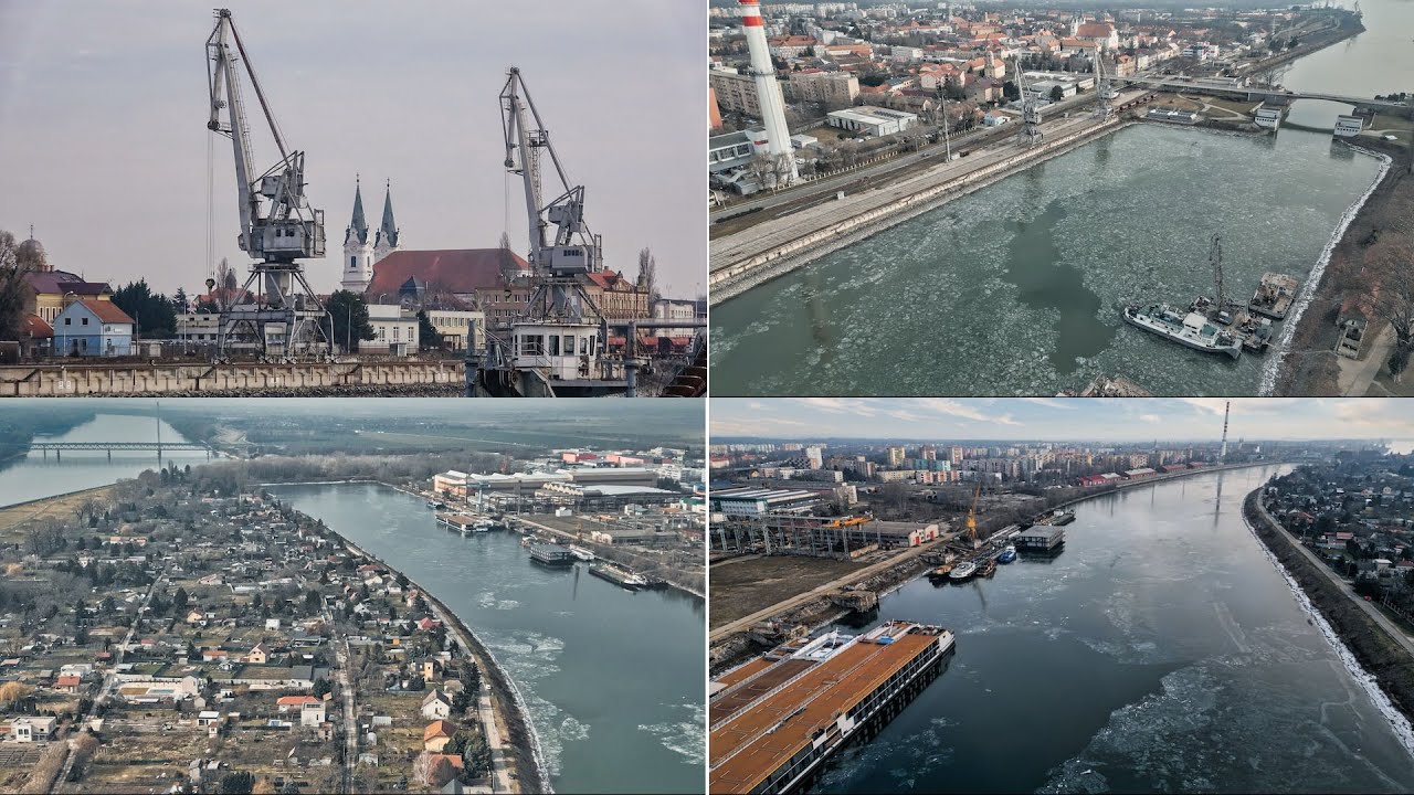 Komárno z oblakov 2. Zimný prístav + Lodenice YouTube