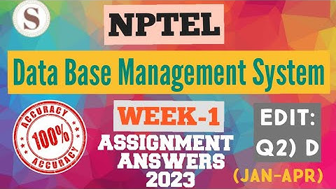 Data Base Management System || NPTEL Week 1 assignment answers || #nptel #skumaredu