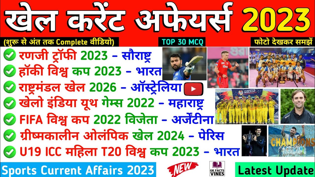 Sports Current Affairs 2023 | Sports Awards 2023 | Khel Puraskar 2023 ...