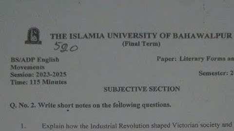 Literary form and Movement Past Papers| Adp 2nd semester Past Paper | IUB BS PAST PAPER