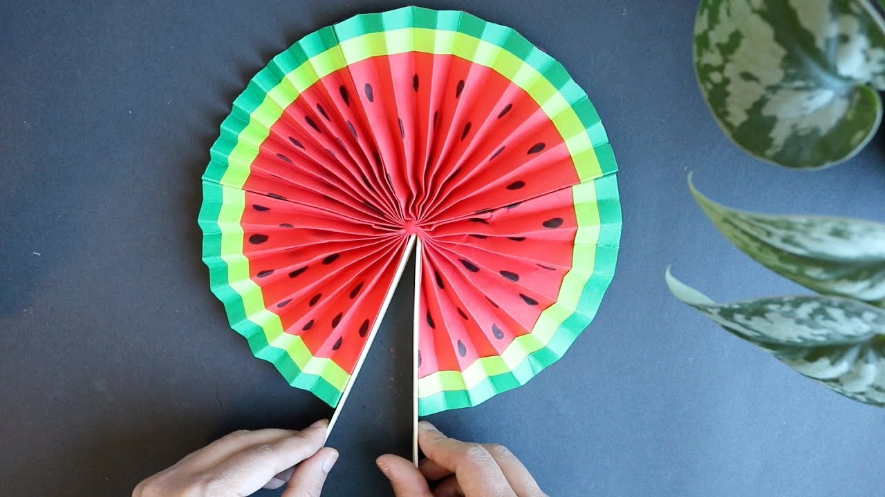 Cute Paper Pop Up Fans /DIY Watermelon Hand Fans making paper fan /how to  make a japanese paper fan 