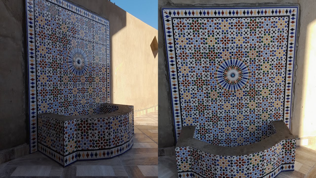 طريقة بناء وتركيب زليج بلدي مغربي لسقاية (النافورة ) في المنزل 💯%مغربية