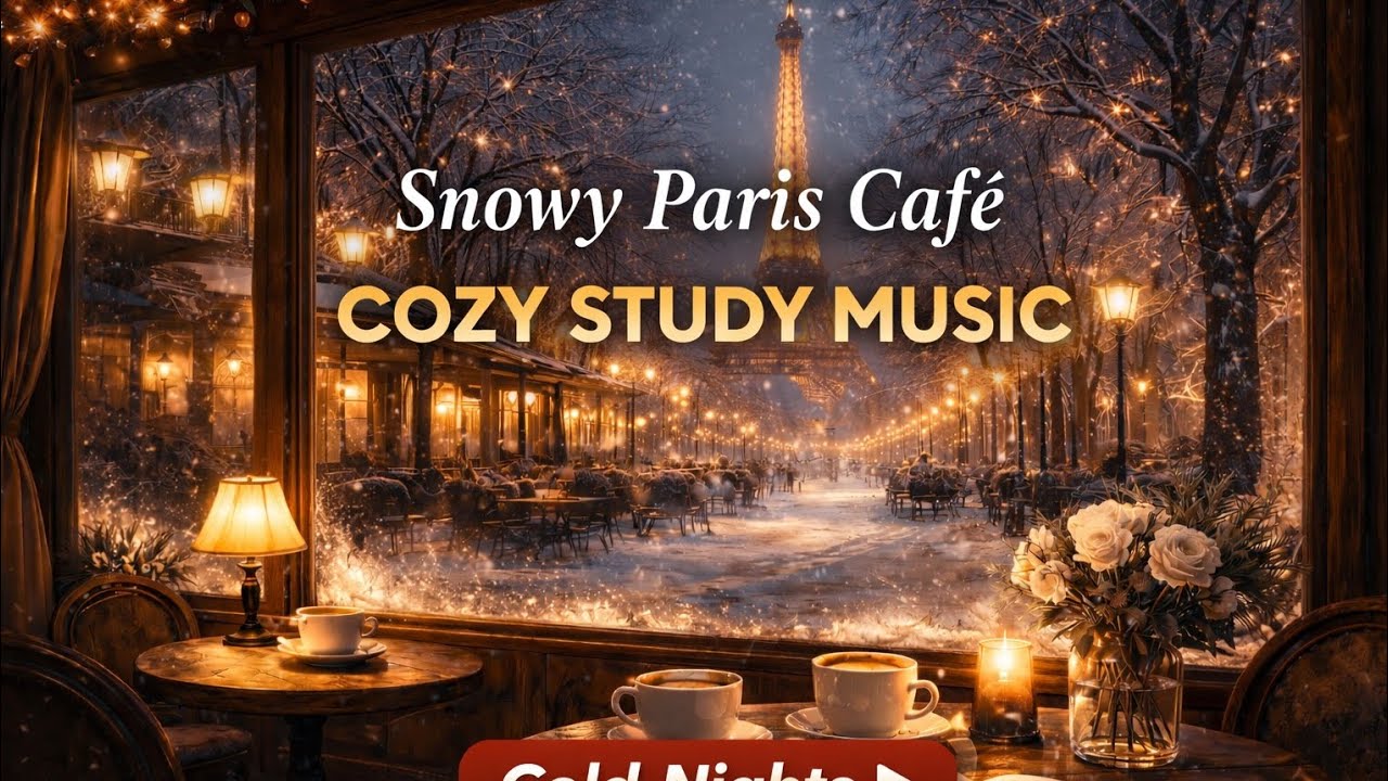 Snowy Paris Café ❄️ Cozy Winter Study Music for Cold Nights