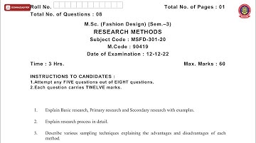 MSC 3RD SEM FD RESEARCH METHODS DEC 2022 | PTU