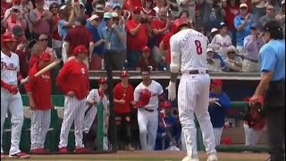 Phillies star Nick Castellanos HR + calls out own son Liam who forgets his bat as bat boy via MLB