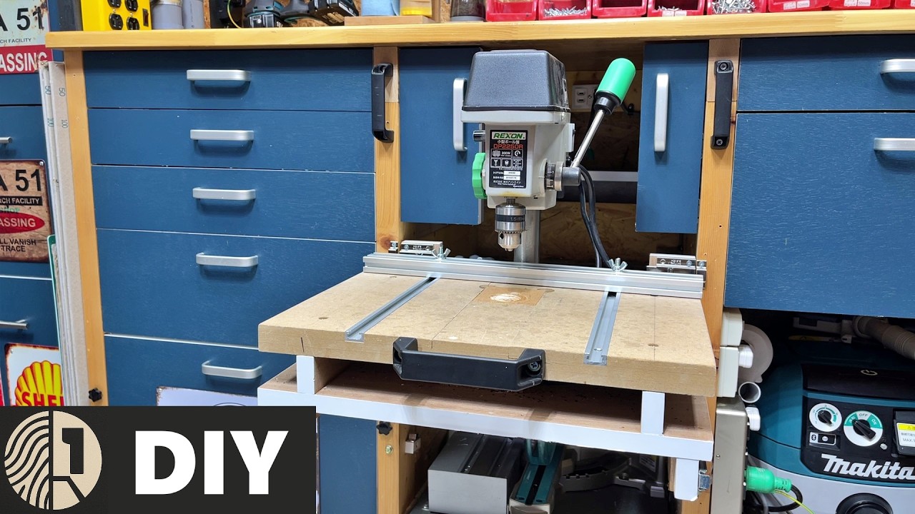 ワークベンチを改造してボール盤を内蔵する