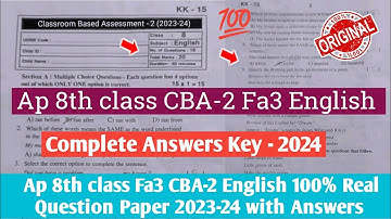 💯8th class CBA-2 Fa3 English question paper 2023-24 with answer|Ap 8th class english fa3 Answer Key