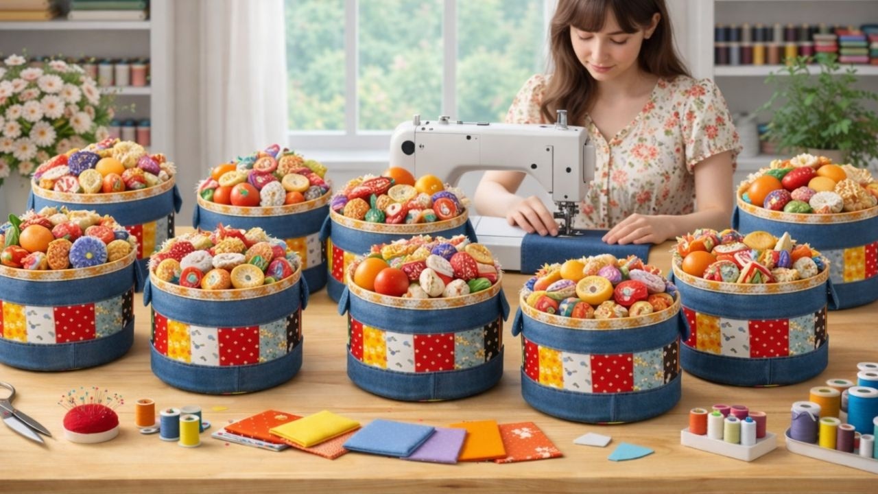 Turn Old Jeans and Scrap Fabric into Cute Basket | Easy Sewing tutorial For Beginner