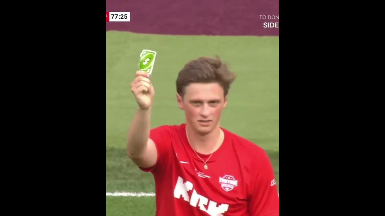 Player whips out an UNO Reverse card after he's given a yellow card by the  referee