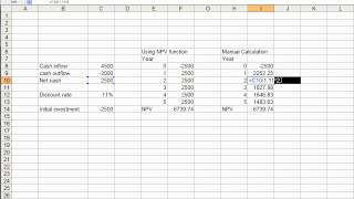 Net Present Value calculation - Excel NPV function and manual calculation