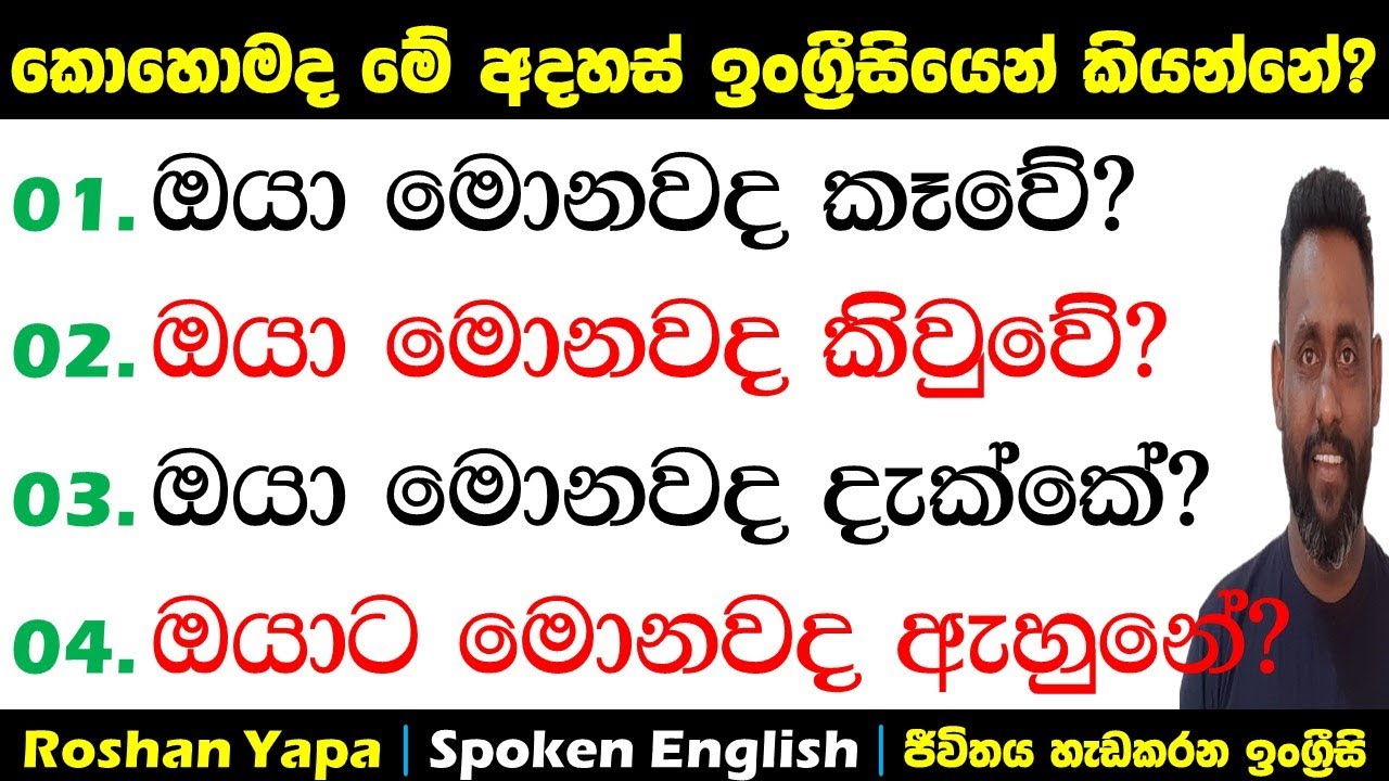 ඔයා මොනවද දැක්කේ? |කොහොමද ඉංග්‍ර්‍රීසියෙන් අහන්නේ? | Spoken English for beginners in Sinhala