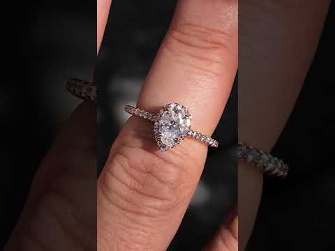 Pear Cathedral Halo Engagement Ring with Heart Accent ring video