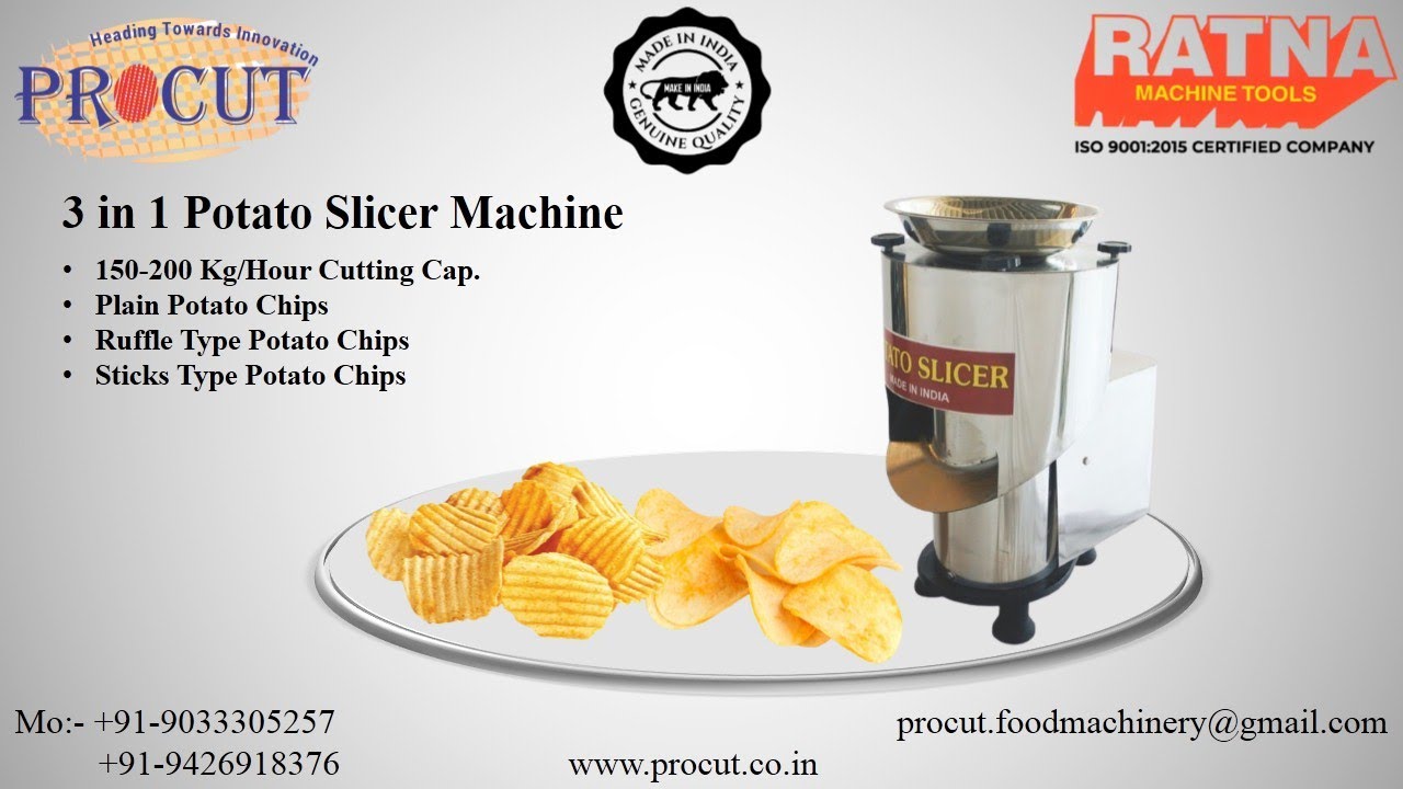 Potato Slicer Machine (Plain Potato Chips, Corrugated/Ruffles Potato Chips  & Finger Chips) 