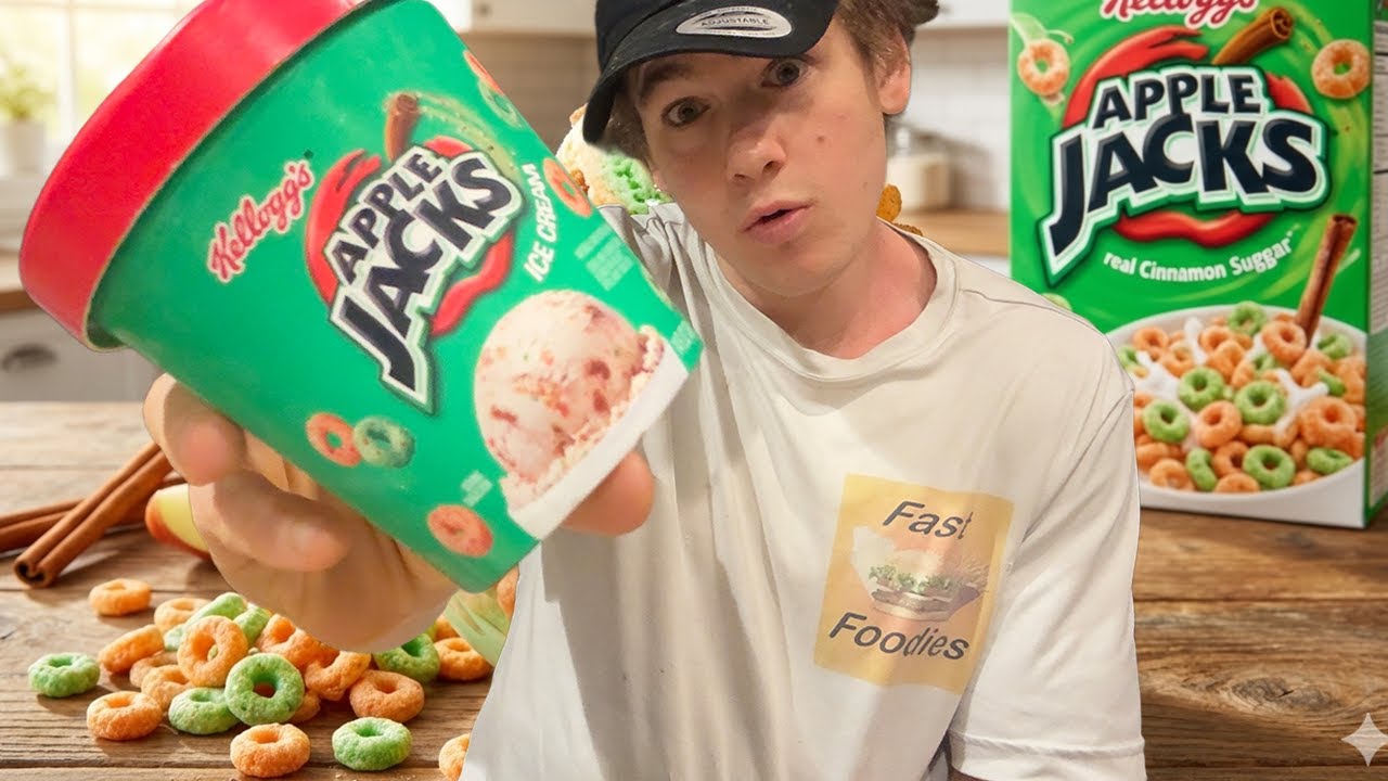 🍏🍦 Обзор нового мороженого Kellogg’s Apple Jacks | Смесь хлопьев и мороженого?! 🤯😋