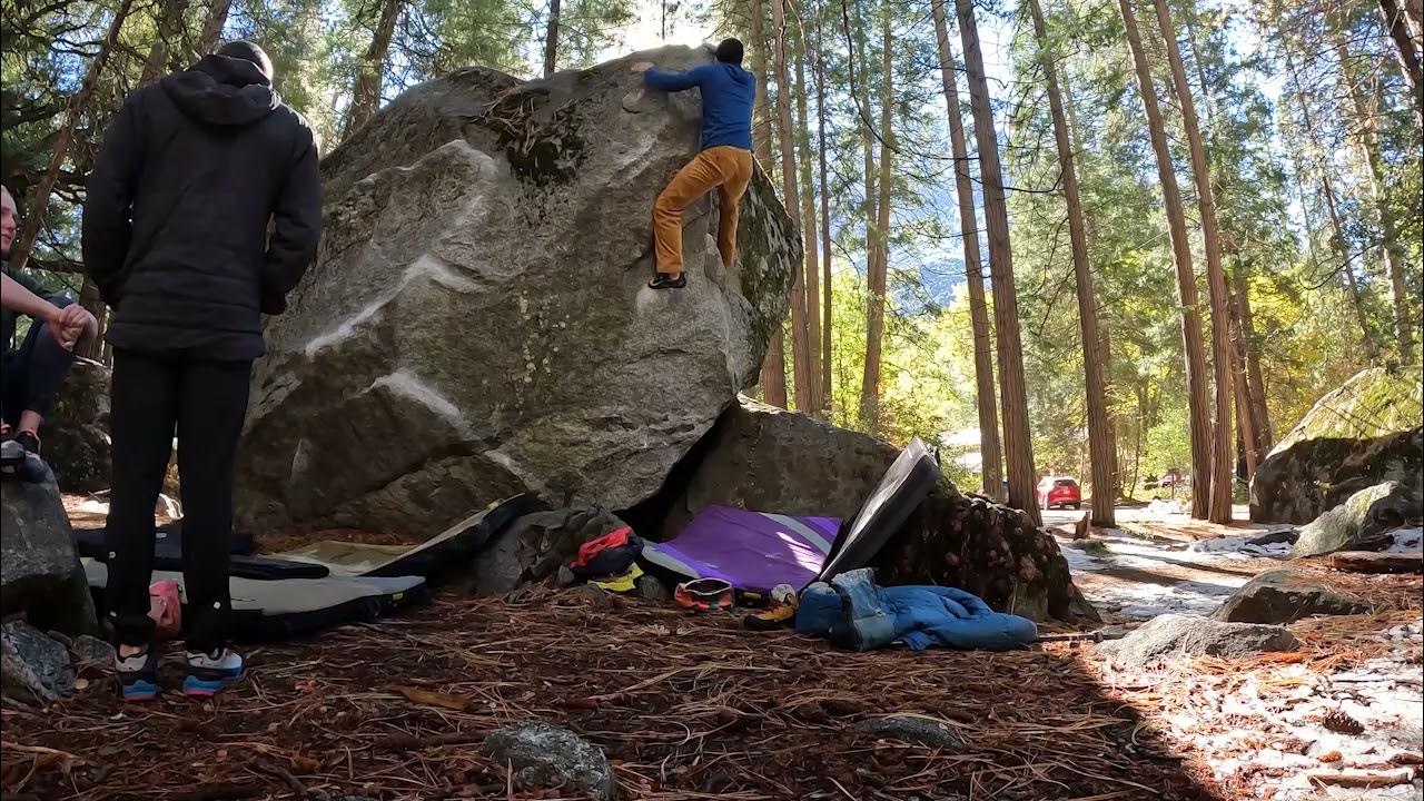 Yosemite Bouldering Ahwahnee Boulders, No Fur Boulder, Unnamed Arete