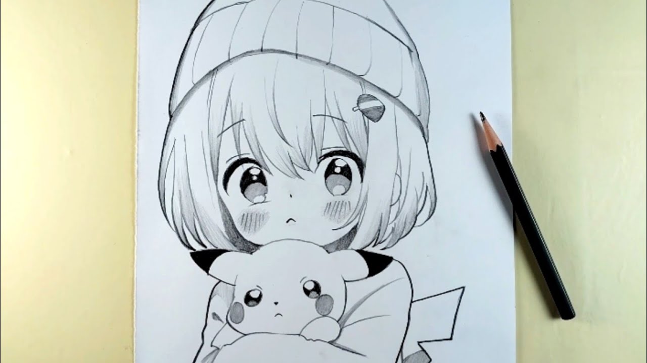 How to Draw a Cute Anime Girl with Pikachu | Step by step 