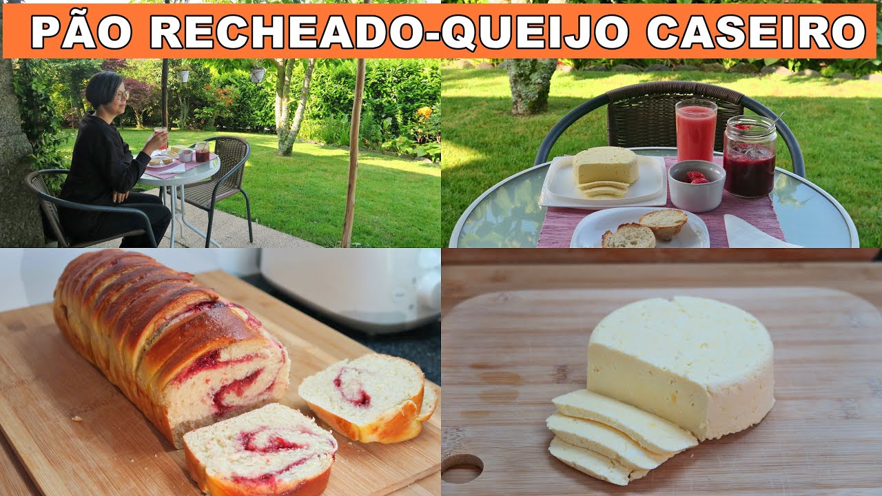QUEIJO CASEIRO SEM COALHO-HORTA E PÃO RECHEADO COM DOCE DE MORANGO