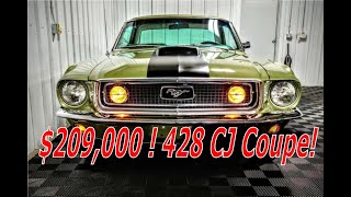 World Record 1968 FORD MUSTANG GT 428 R code 428 CJ breaks the bank $209,000!  @Barrett-Jackson