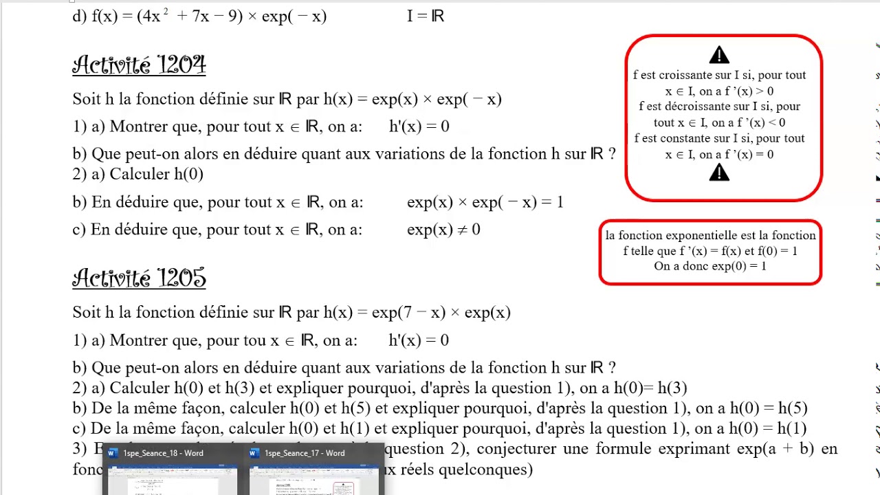 1spe Seance 18 Exercices 1203 1204 - YouTube