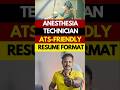 ANESTHESIA TECHNICIAN ജോലി കിട്ടാൻ റിസ്യൂം തയ്യാറാണോ? #anesthesia #atsfriendlyresume #atsresume #cv