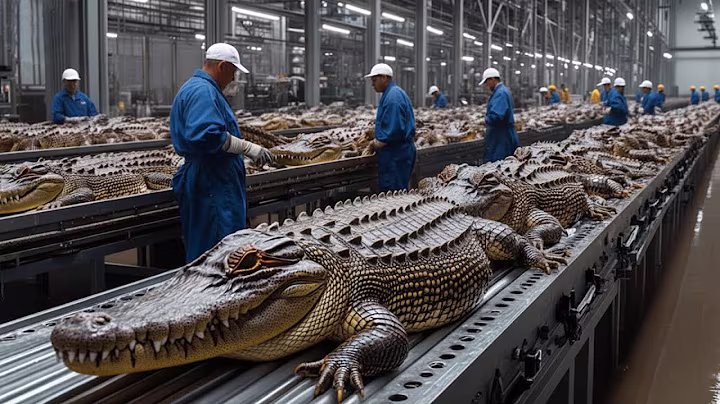 How Farming Millions of Crocodiles for Meat and Skin in China - Crocodile Farm Harvest Technology
