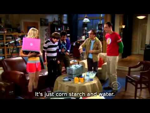 TBBT 02x03: Corn starch and water, non-Newtonian fluid dancing!