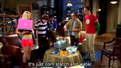 TBBT 02x03: Corn starch and water, non-Newtonian fluid dancing!
