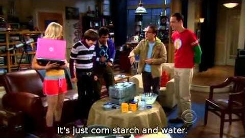 TBBT 02x03: Corn starch and water, non-Newtonian fluid dancing!