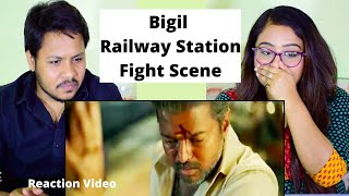 Bigil | Railway Station Fight Scene Reaction Video | #ThalapathyVijay | Mr. & Mrs. Pandit