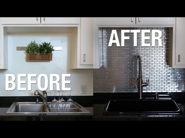 Installing stainless steel kitchen backsplash!