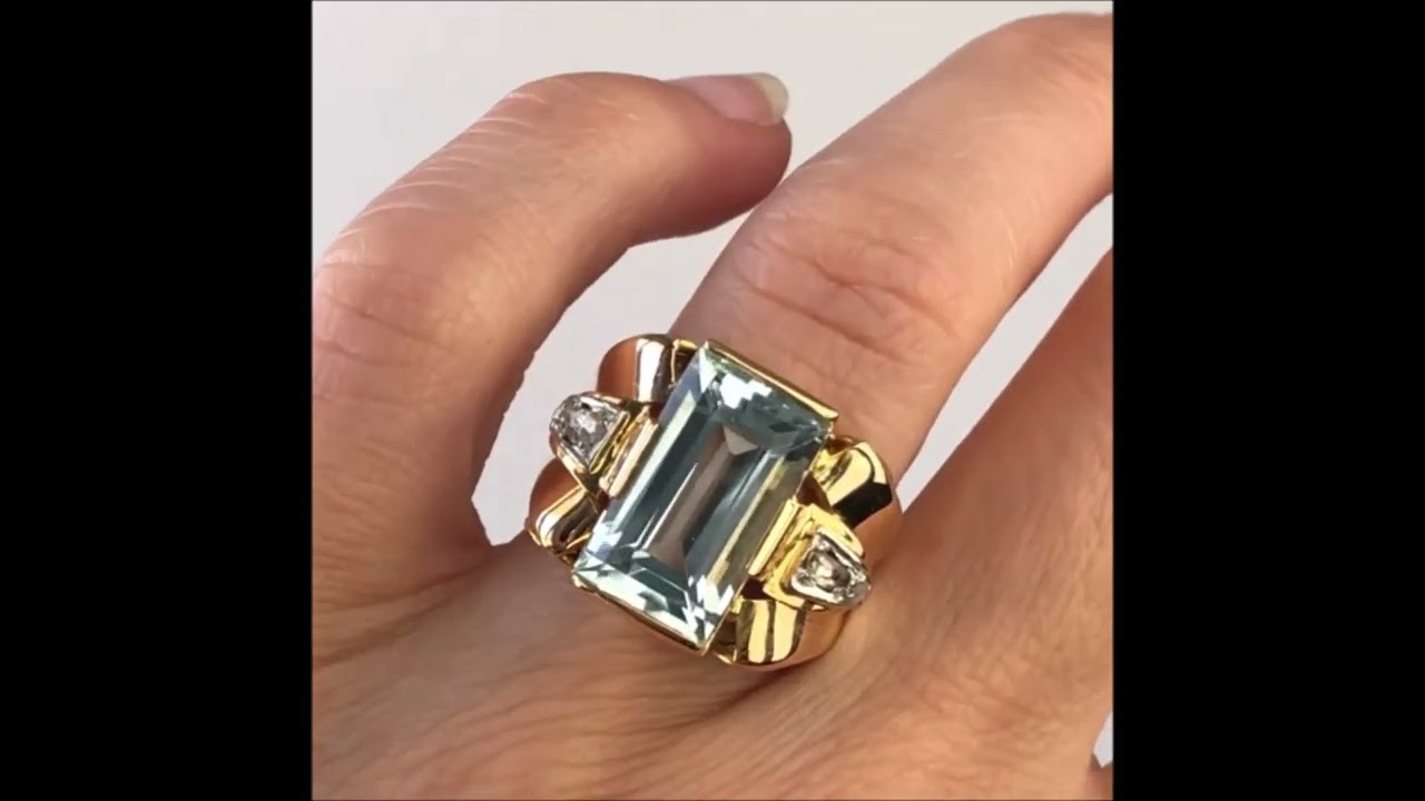 Bague Vintage En Argent 925 Avec Aigue-marine Et Cristaux CZ - Taille 64, Parfait état