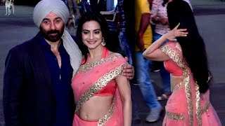Ameesha Patel Looks Preety In Pink Saree With Sunny Deol At Gadar 2 Promotion