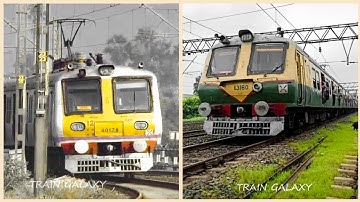 Very rare and special colour two aerodynamic EMU local| green and yellow emu | yellow and purple emu