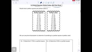 Math 10C Chapter 3.2 Perfect Squares, Perfect Cubes, and Roots using Prime Factorization